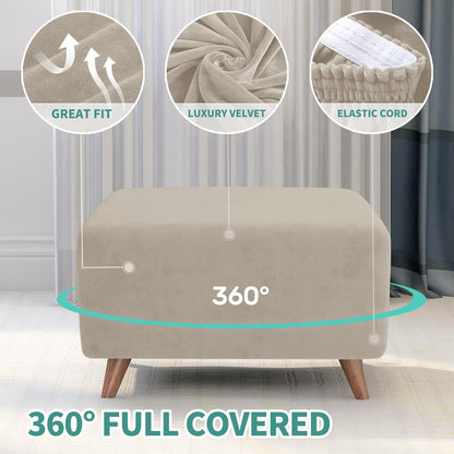 MAXIJIN Velvet Ottoman Slipcover Small Stretch Square Rectangle Footstool Slipcover Folding Storage Ottoman Covers