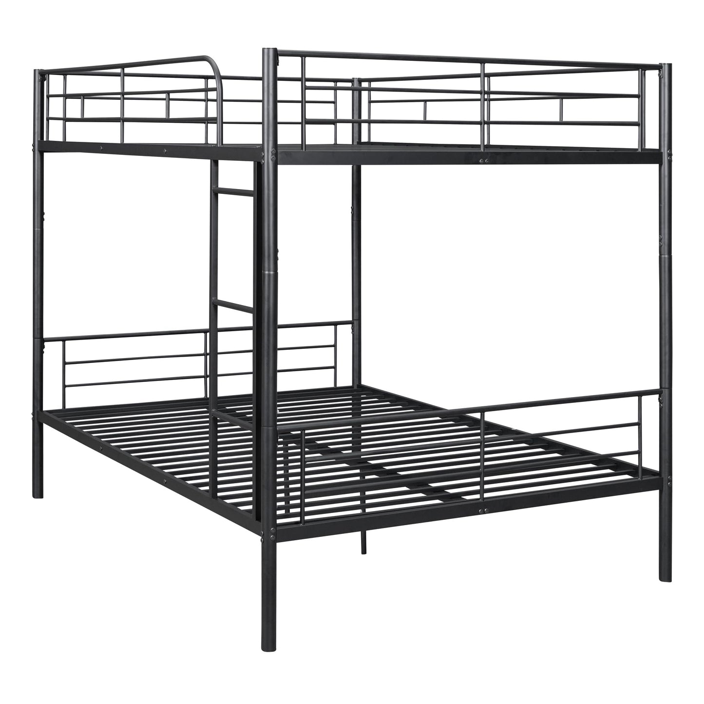 Merax Full Over Full Bunk Bed with Ladder and Guardrails, Black Modern Heavy Metal Bunk Bed Frame for Boys Girls Teens