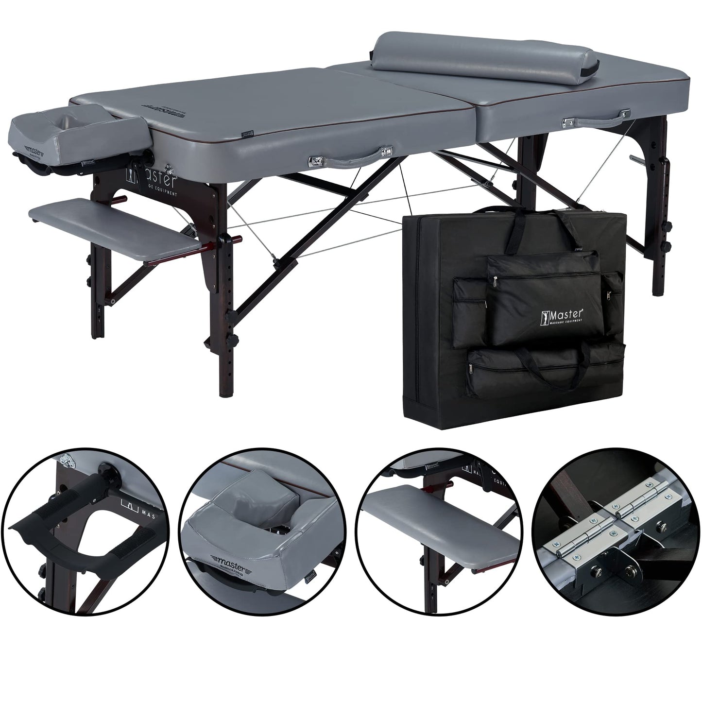 Master Massage 30" Montour Lx Portable Massage Table Package with 3" Memory Foam, Dove Grey- Foldable Massage Table, Folding Spa Beauty Bed