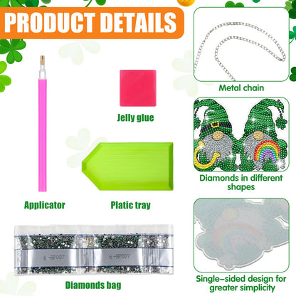 Burbell 3Pcs St. Patrick's Day Diamond Painting Kit Patrick's Green Lucky Shamrock Gnome Truck Diamond Art Kits Hanging Sign 5d DIY Irish Rhinestone Art Painting for Wall Windows Door