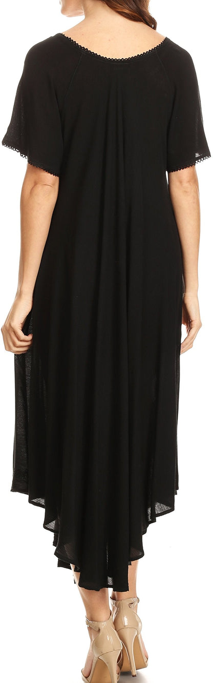 Sakkas 1701 - Lilia Embroidered Lace Up Bodice Relaxed Fit Maxi Sun Dress - Black - OS