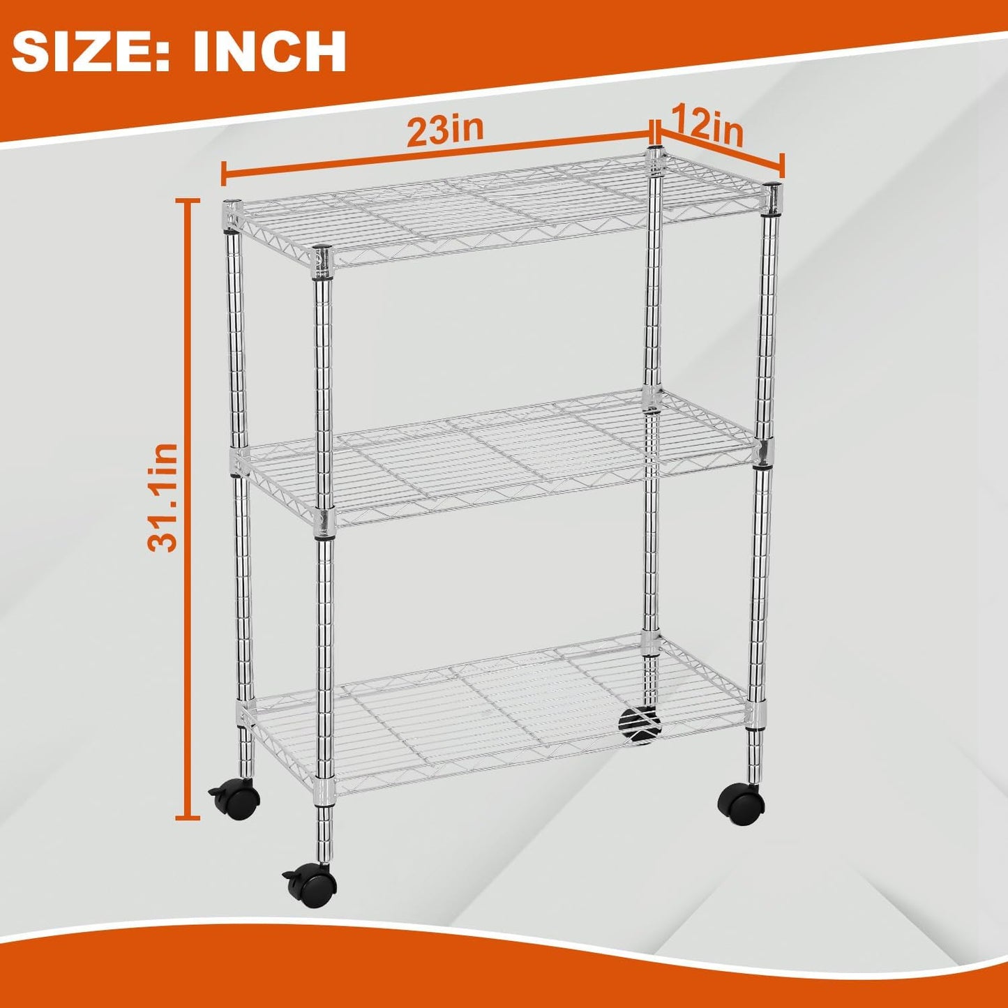 3-Tier 23"x13"x31" 170 lbs PayLessHere | Wire Shelf with Wheels | | Chrome | Adjustable Racks | Heavy-Duty Storage