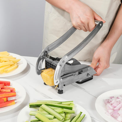 REDANT Professional French Fry Cutter - Stainless Steel Potato Slicer with 2 Blades (1/2 and 1/3 Inch) and Non-Slip Suction Feet for Homemade French Fries, Chips & Sweet Potatoes (Silver, 1PCS)