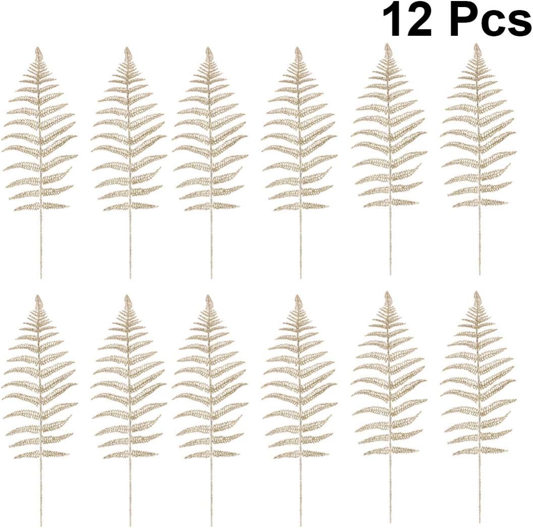 NUOBESTY 12pcs Christmas Artificial Flashing Leaves, Xmas Tree Hanging Ornament for DIY Wreath Crafts & Decorations