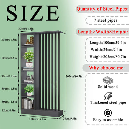 Wall Room Divider with Shelves, Entrance Hall Partition Screen Column Floor to Ceiling - Freestanding Room Divider with Storage Shelf, Freestanding Decor for Bedroom (A Gray + Black, 39.4in / 100cm)