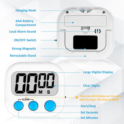 ZILLEEN Classroom Timers for Kids Classroom Magnetic Digital Kitchen Timers for Cooking Teachers Gym Game 12 pcs