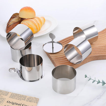 6 Pack Round Cake Ring Molds, Seamless Round Stainless Steel Cake Ring, Mousse Rings 3 Inch Pastry Cutter 3" Crumpet Rings, Stainless Steel Dessert Cooking Molds with Presser & Lifter for Baking