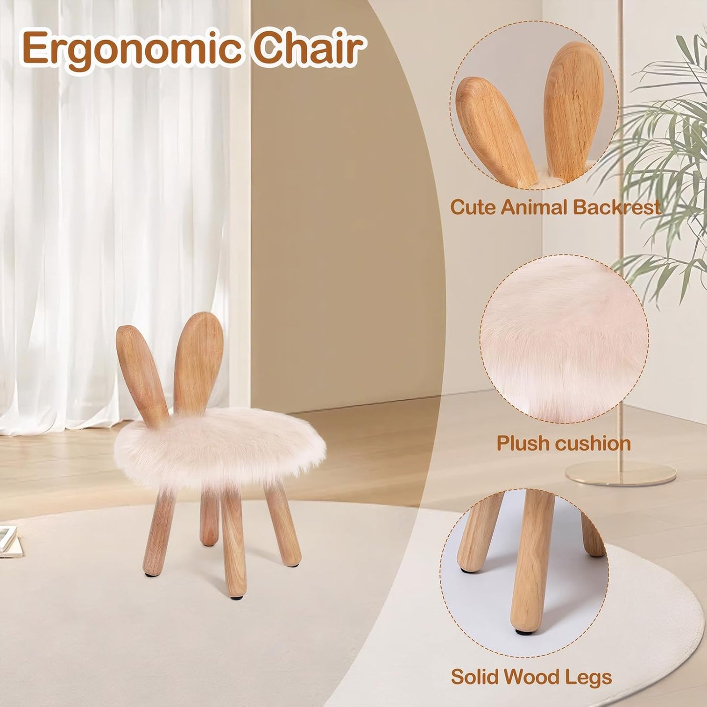 XXYOUPIN 1-4 Design1pack/Pearl Bunny Chair for Kids Years, Wooden Base with Removable Cushion,Anti-Tip Toddler