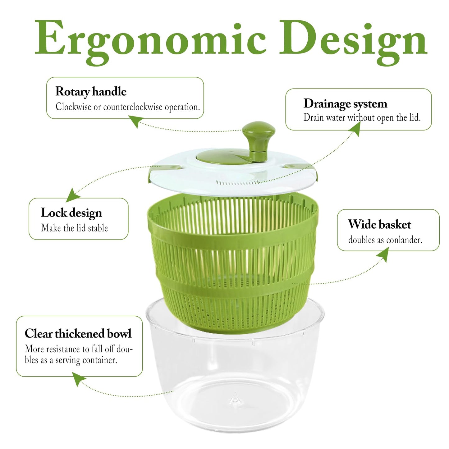 Large Salad Spinner with Lid, 5 Qt Capacity, Manual Vegetable Dryer with Double-Lock Handle, Quick and Easy Multi-Use Lettuce Spinner, Vegetable Dryer, Fruit Washer