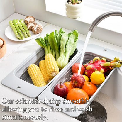 Rictine Collapsible Colander Silicone Kitchen Strainer, Over The Sink Strainer Basket for Wash Vegetables and Fruits, Drain Cooked Pasta and Dry Dishes, New Kitchen Essentials - Gray