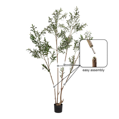 Kate and Laurel Oliveira Faux Olive Tree with Jia Curved Planter Pot, 7 FT, Cream, Potted Artificial Tree Indoor with Realistic Foliage and Added Moss, Fake Plant for Living Room Decor