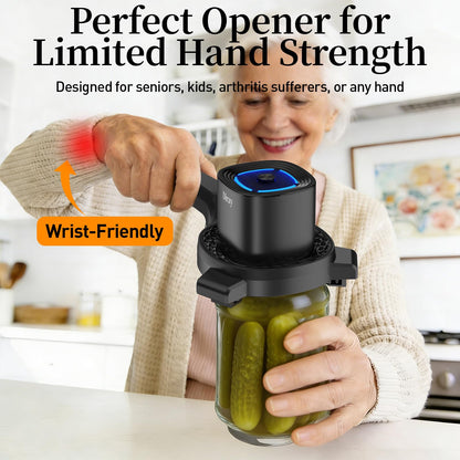 Electric Jar Opener with Power-Clamp Technology: Auto-Tighten & Manual Twist for Easy Opening, 2-in-1 Jar and Bottle Opener for Weak Hands & Seniors & Arthritis, Includes Free Rubber Gripper Pad