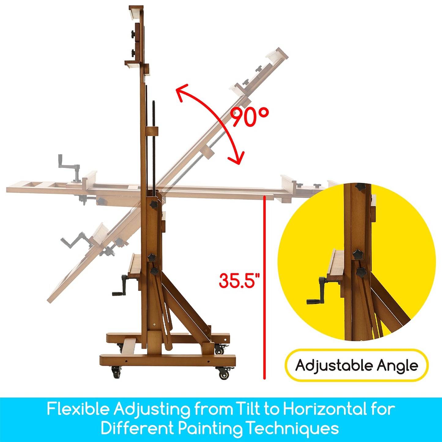 MEEDEN Extra-Large H Frame Easel: Solid Beech Wood Artist Painting Easel for Adults - Professional Heavy Duty Studio Easel with Crank - Movable and Tilting Flat Art Easel Stand for Canvas up to 76.7"