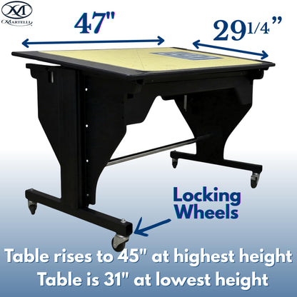 Martelli Premier Electric Sewing Table 47x29 Tabletop - Remote Operated Height Adjustable Sewing Cabinet - Drafting Table with Cutting Mat, Rotary Cutter Deal (Black, Sensational)