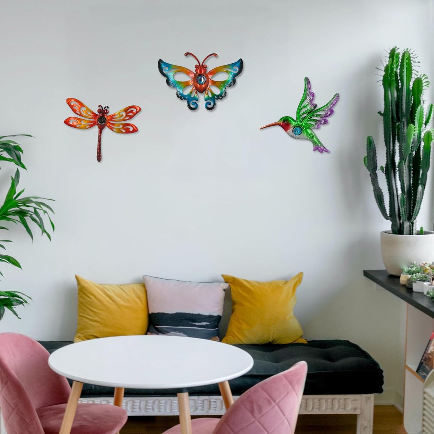 Yonivexis Hummingbird Butterfly Dragonfly Metal Wall Art Decor, Outdoor Hanging Decorations for Garden, Living Room,