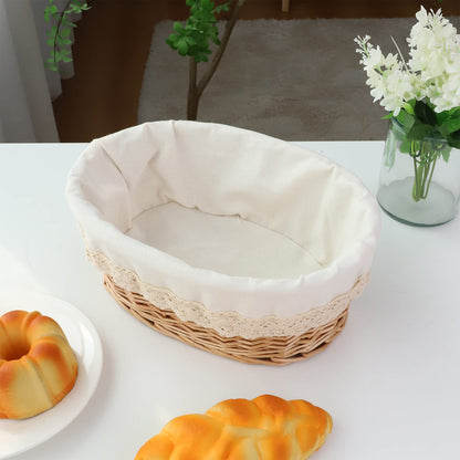 YAHUAN Round Bread Basket Serving Woven Bread Baskets Wicker Basket Sourdough Proofing Basket with Removable Liner and Cover (Wicker)