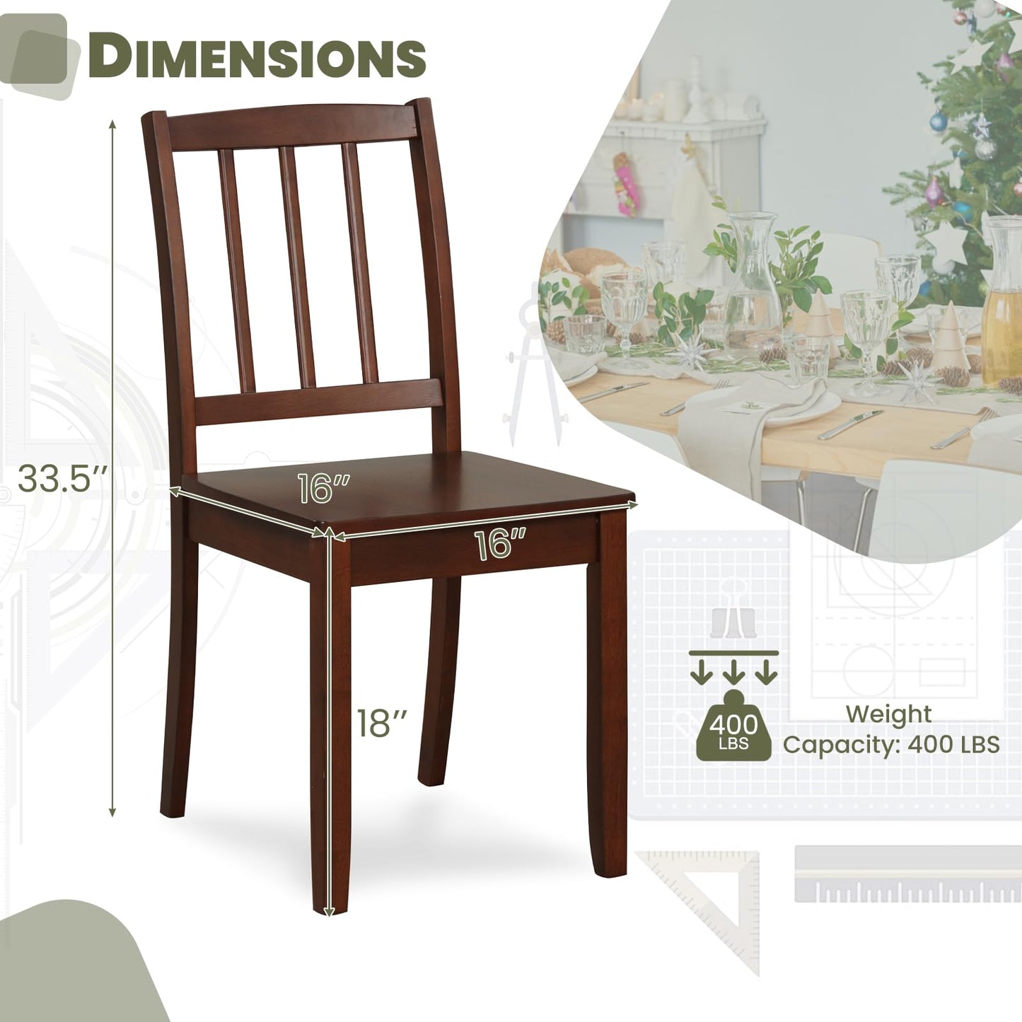 NAFORT Wooden Dining Chairs Set of 6, Slat High Back Solid Rubber Wood Chair, Vintage Dining Room Chairs with Max Load of 400 Lbs for Kitchen Table, Dining Room, Cafe, Restaurant