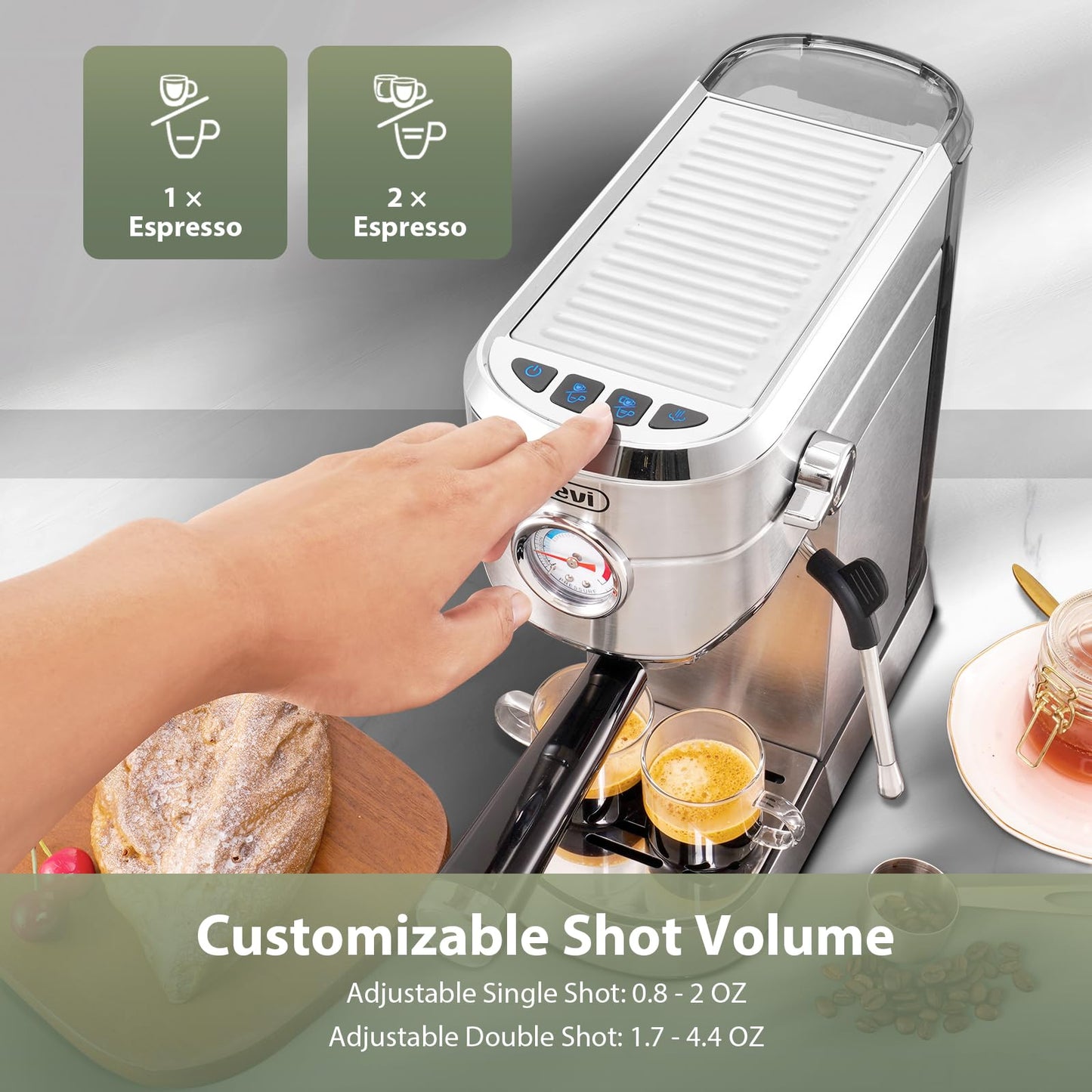 Gevi Commercial Espresso and Coffee Makers, Professional 20 Bar Espresso Maker with Milk Frother, Stainless Steel Expresso Coffee Machines for Home, Compact Cappuccino Machine, Great Gift
