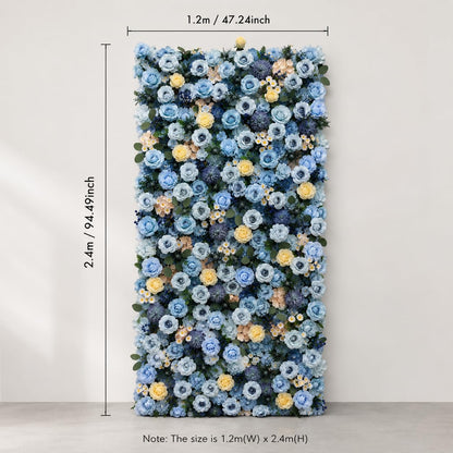 4x8 ft Blue Flower Wall Backdrop, Roll-Up Silk Hydrangea Rose Floral Wall, High-Density Realistic Flower Background for Wedding, Boy Baby Shower, Party Decor & Events (4x8 ft, Panel Only)