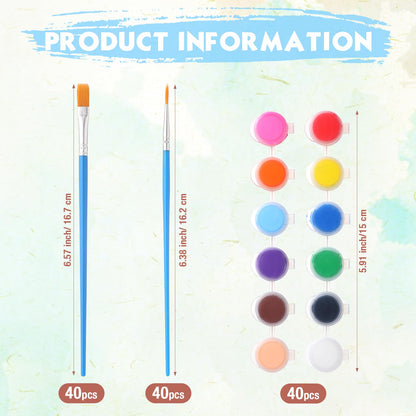 Timgle 560 Pcs Mini Acrylic Paint Set for Kids 40 Set 12 Colors Washable Paint Strips Bulk 40 Flat Painting Brushes 40 Pointed Brushes Graduation Gift for Adult Classroom Birthday Party(2ML)