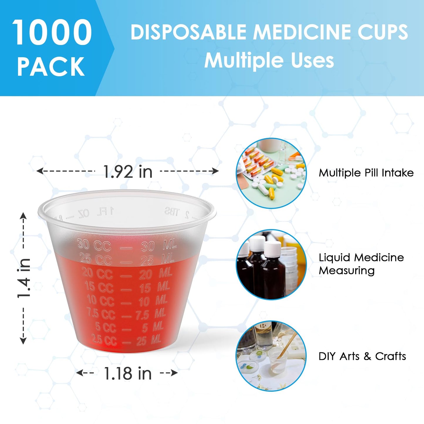 Lilymicky 1000 Count 1 oz Disposable Medicine Cups, 1 oz Plastic Med Cups For Mixed Pills, Medication Measuring, Resin Mixing