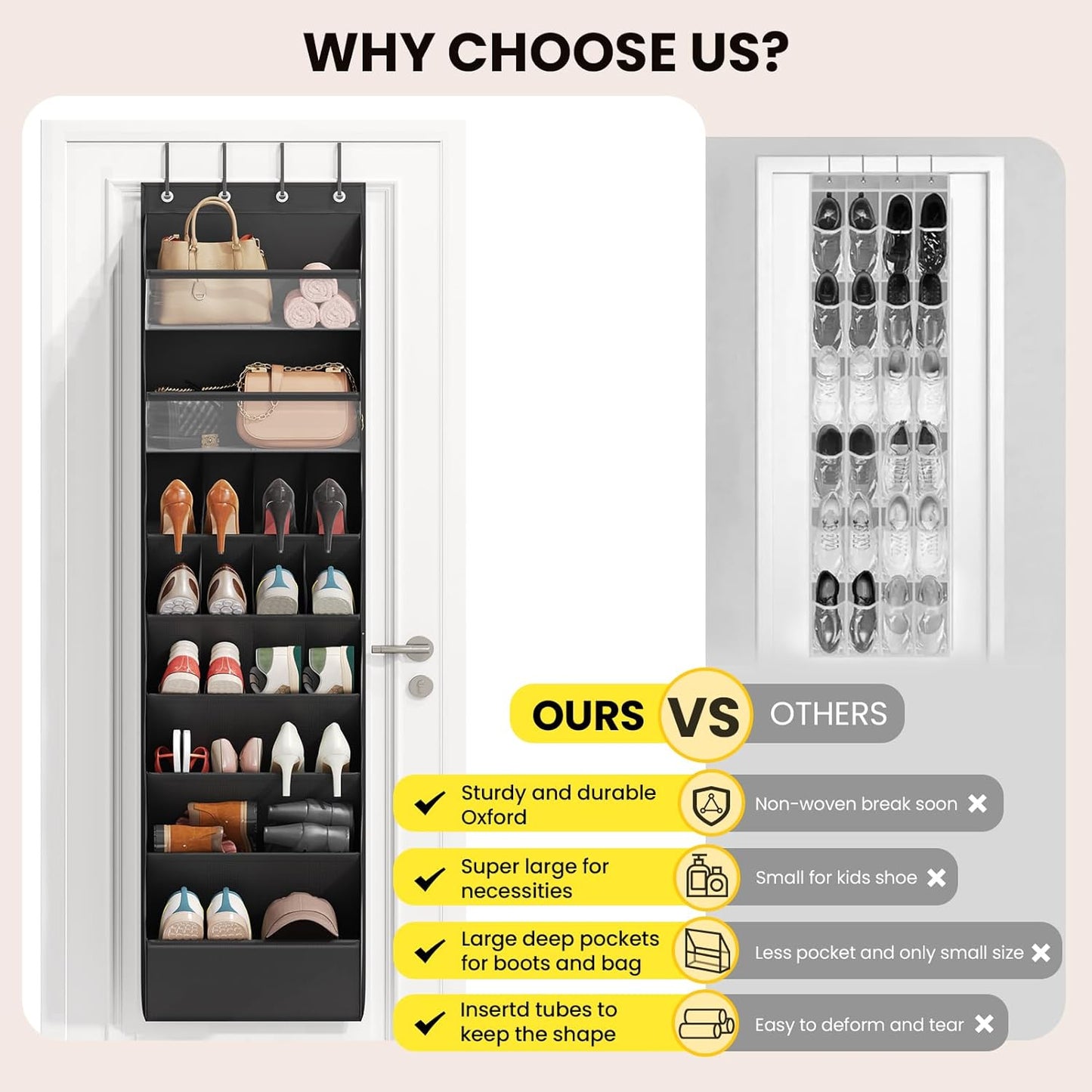 16-20 Closet Mefirt Pairs Over the Door Shoe Organizer, Clear Pockets Shoe Rack for Door, Hanging Shoe Rack for Boots