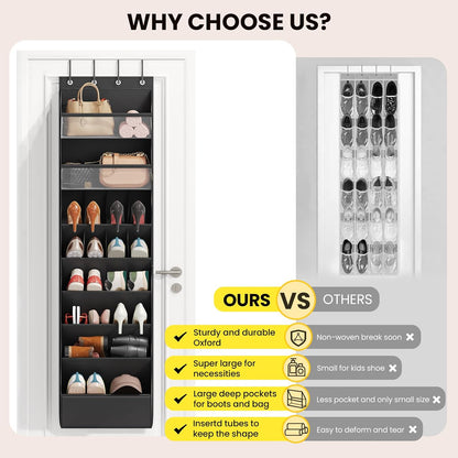 16-20 Closet Mefirt Pairs Over the Door Shoe Organizer, Clear Pockets Shoe Rack for Door, Hanging Shoe Rack for Boots