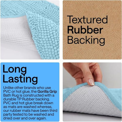 Gorilla Grip Bath Rug Mat - Soft Absorbent Chenille | Quick Dry Microfiber, 30x20, Sky Blue