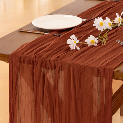 Socomi Cheesecloth Table Runner - 3pcs Boho Rustic Terracotta 120 Inch for Weddings & Events