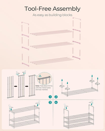 3-Tier 16-20 11.8 36.2 21.7 Inches, ULSA303S01 SONGMICS Shoe Rack, Shoe Organizer, Metal Storage Shelf, Upright