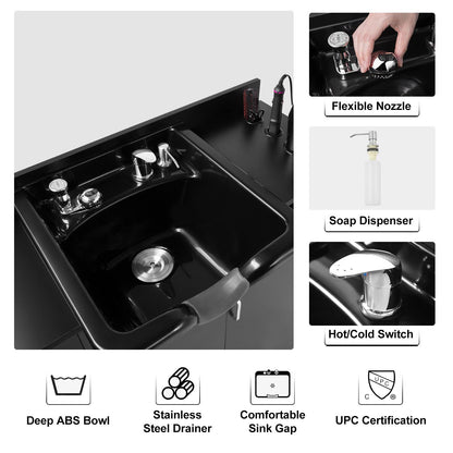 Artist hand Shampoo Bowls for Salons with Mirror, Shampoo Stations for Salons All in One Backwash Sink with USB, 110V Outlets, Hair Dryer Holes and P Trap, Salon Equipment