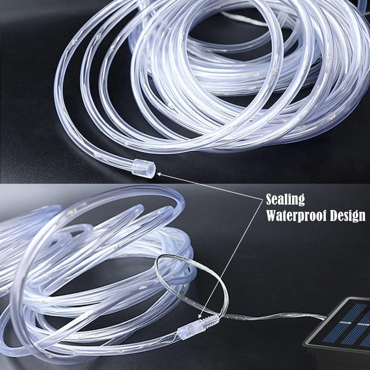 16.5 50 RUICHEN Solar Rope Lights Outdoor String Lights, Ft LED Tube Light Waterproof Copper Wire Fairy Lights