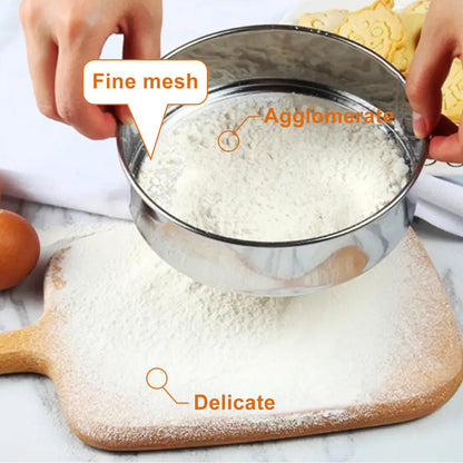 SWZHAI Flour Sifter for Baking 2 Pack, Round Flour Sifter Stainless Steel 6 Inch 60 Mesh and 8 Inch 40 Mesh Sieve Fine Meshs Flours Sieve Set for Baking Cake Bread Pastries