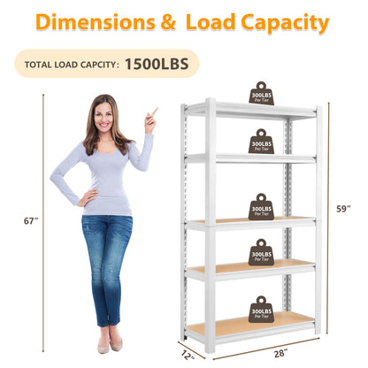 skillmaid 5 Tier White Storage Shelves - Adjustable Pantry Shelves Metal Closet Shelf, Heavy Duty Shelving Unit Utility Rack Organizer for Kitchen Closet Pantry Garage, 28" W x 12" D x 59" H, Set of 4
