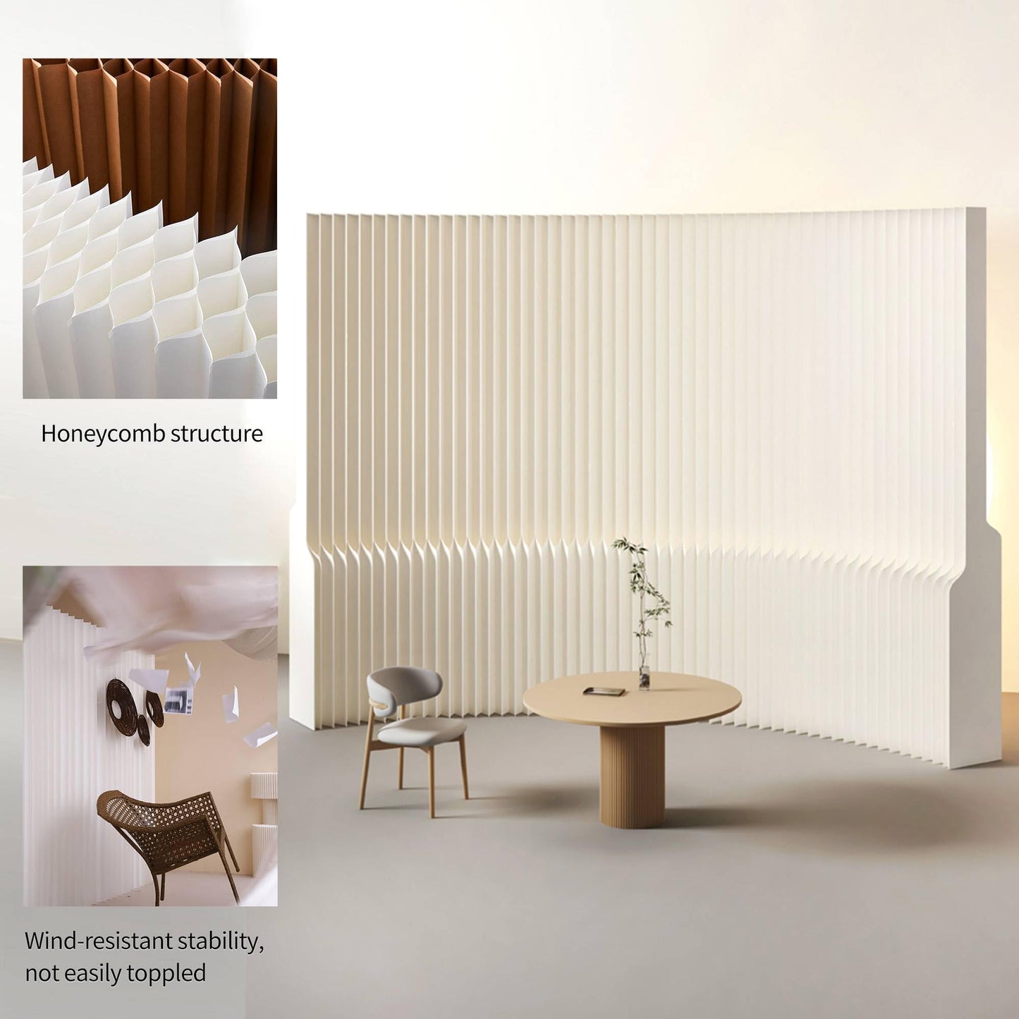 Foldable Room Divider Panel, Honeycomb Structure, Lightweight, Freestanding Privacy Screen for Office, Home, Studio, Temporary Wall Divider for Space Separation (118x10x71in)