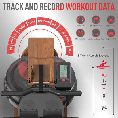 JOROTO Water Rowing Machines for Home, Foldable Rowing Machine with 400LBS Weight Capacity, Dedicated Monitor & Bluetooth APP, Large Water Tank & Comfortable Seat for Immersive Water Rower