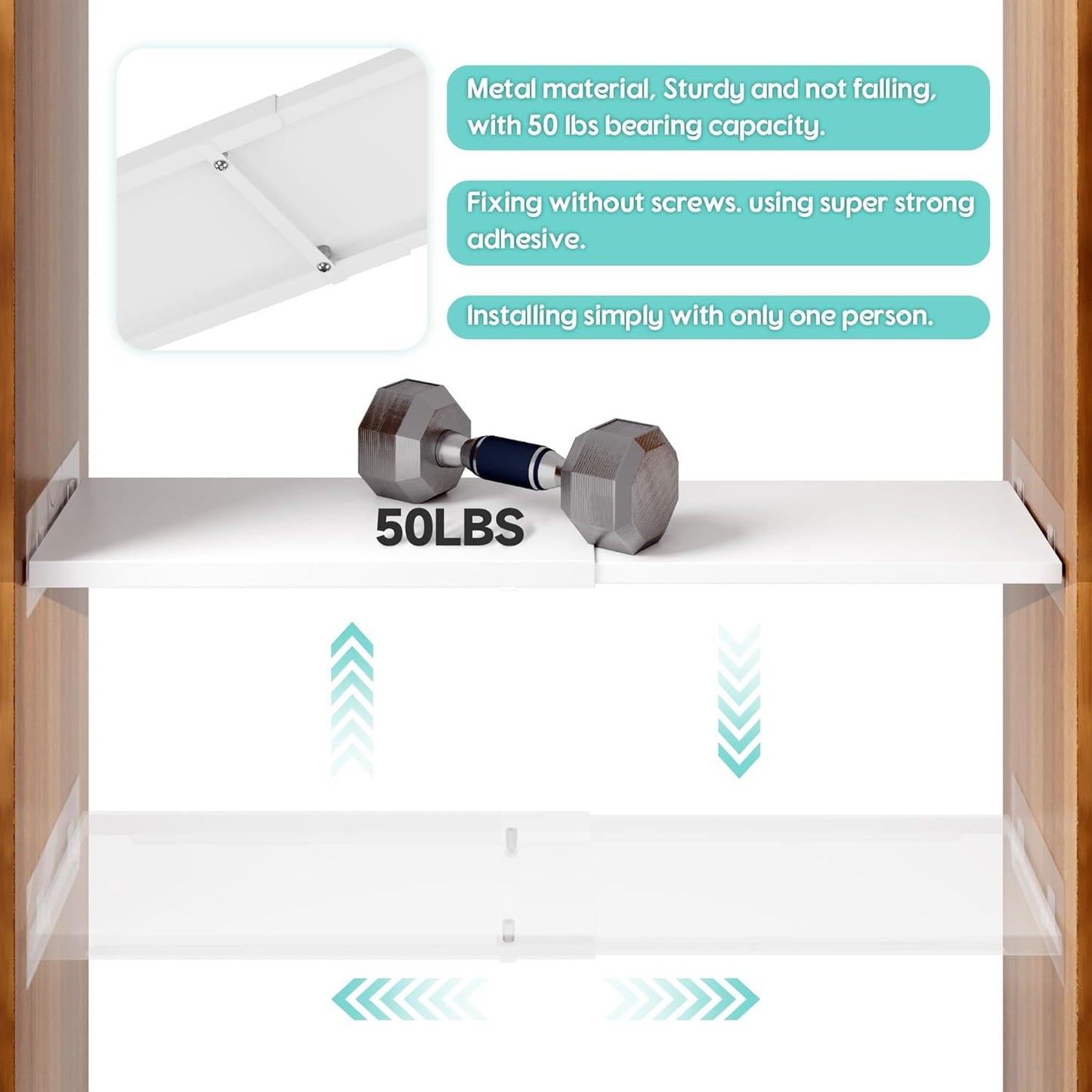 Expandable Closet Tension Shelves Organizers, Heavy-Duty Metal Adjustable Locker Shelf for Wardrobe, Pantry, Kitchen
