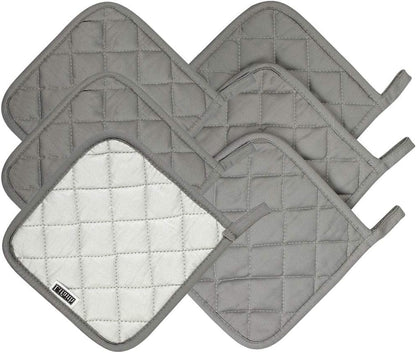 6 Pack Cotton Pot Holders Set, 7 Inch Heat Resistant Hot Pads for Cooking and Baking, Dark Grey