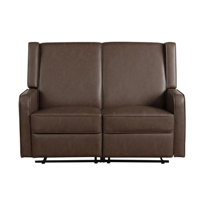 Relax-A-Lounger Evanston 55.9" Reclining Loveseat, Manual Lever Pull, Pocket Coil Comfort, Vegan Leather, Chestnut