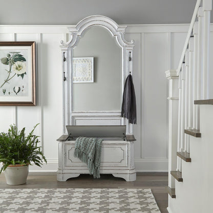 Liberty Furniture Magnolia Manor 2 Piece Hall Tree Set with Arched Mirror & Lift Top Bench European Traditional - Antique White & Weathered Bark
