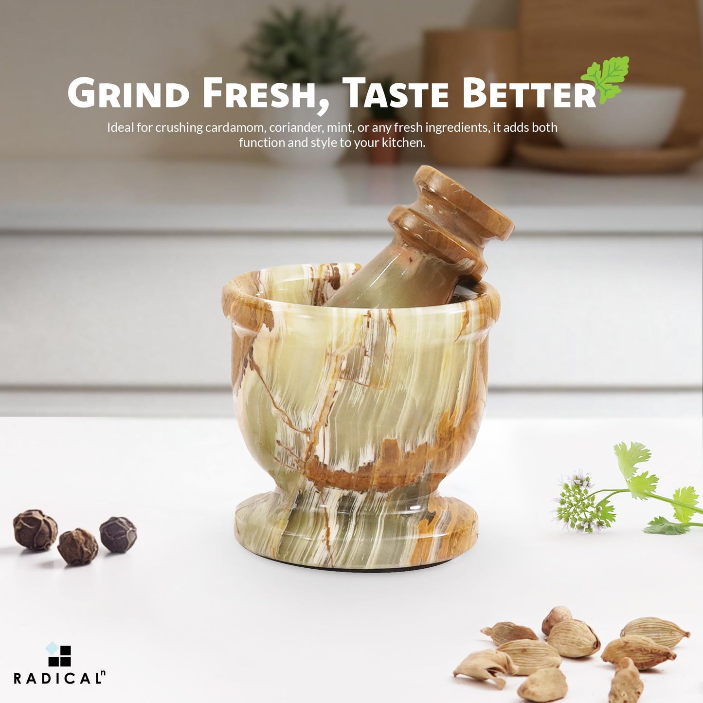 Radicaln Marble Mortar and Pestle Set Green 2.5" Inches Handmade Garlic Crusher & Grinder Bowl, Mini Mortar and Pestle for Kitchen - Herb Grinder Spice Grinder