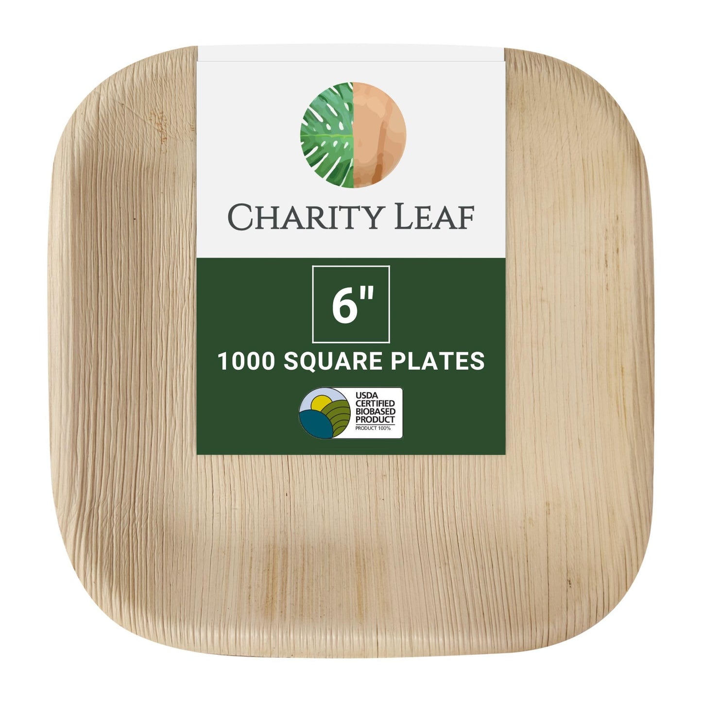 Charity Leaf Disposable Palm Leaf 6" Square Plates (1000 pieces) Bamboo Like Serving Platters, Disposable Boards, Eco-Friendly Dinnerware For Weddings, Catering, Event