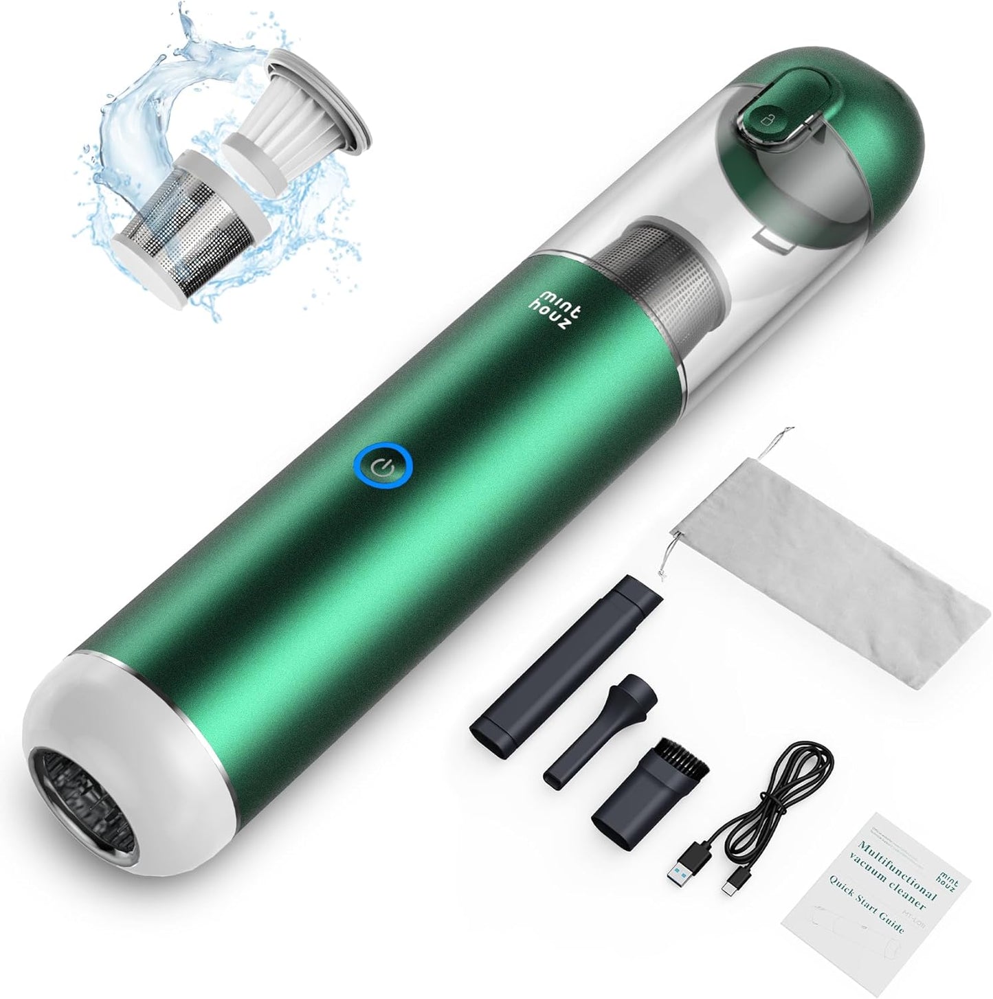 Minthouz 17000Pa Handheld Car Vacuum - 120W Cordless Vacuum Cleaner with LED/SOS Light