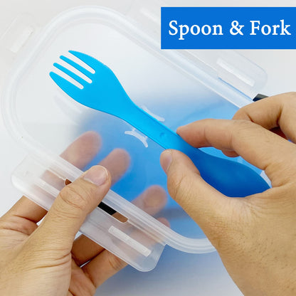 Lunbengo Collapsible Lunch Box Containers, Silicone Bento Box with Airtight Lid and 2 in1 Spoon & Fork, 1000ml Large Portion Reusable Silicone Food Storage Container, Microwave Dishwasher Safe