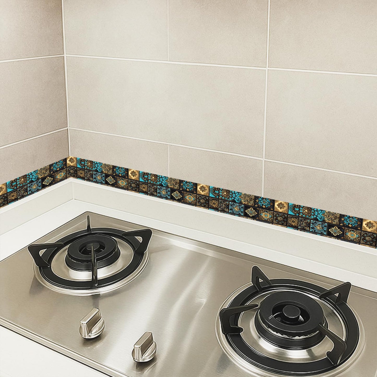 HOMETITUTE Wallpaper Border Peel and Stick Retro Mosaic Tile Wall Trim Paper Wall Decor Self Adhesive Border for Walls Mirror Frame Accent Strip for Bathroom Kitchen Living Room 4x196 Inch