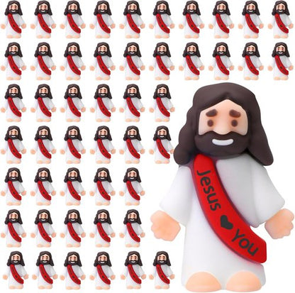 Bememo Mini Jesus Figures - 50 Pcs Christ Toys for Hide and Seek | Perfect Sunday School Party Favors (Red)