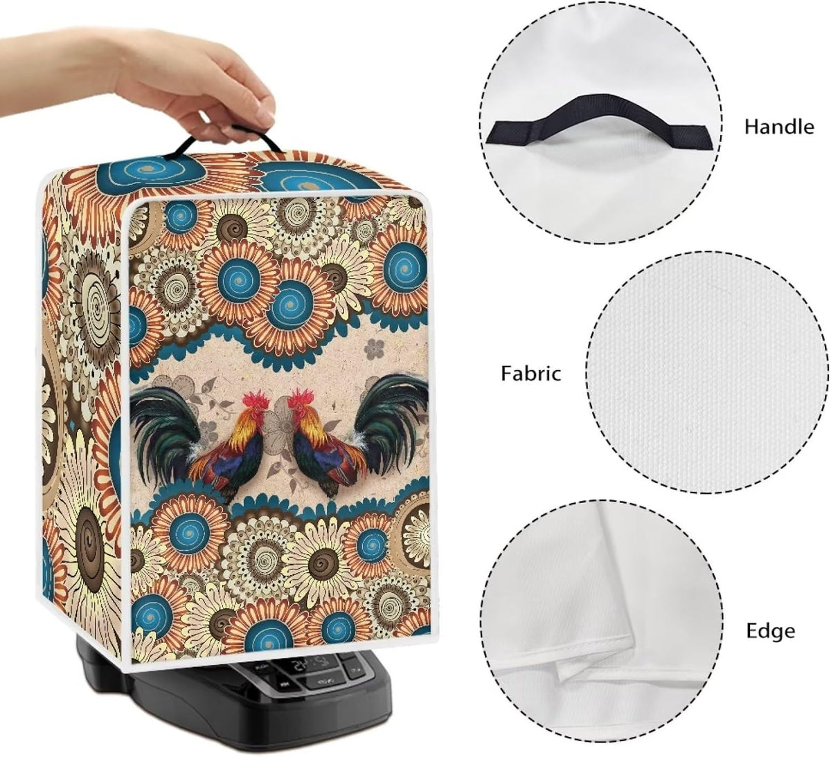 Boho Chicken Pattern Coffee Maker Cover, Dust and Fingerprint Protection for Stand Mixer, Machine Washable, Boho Brown