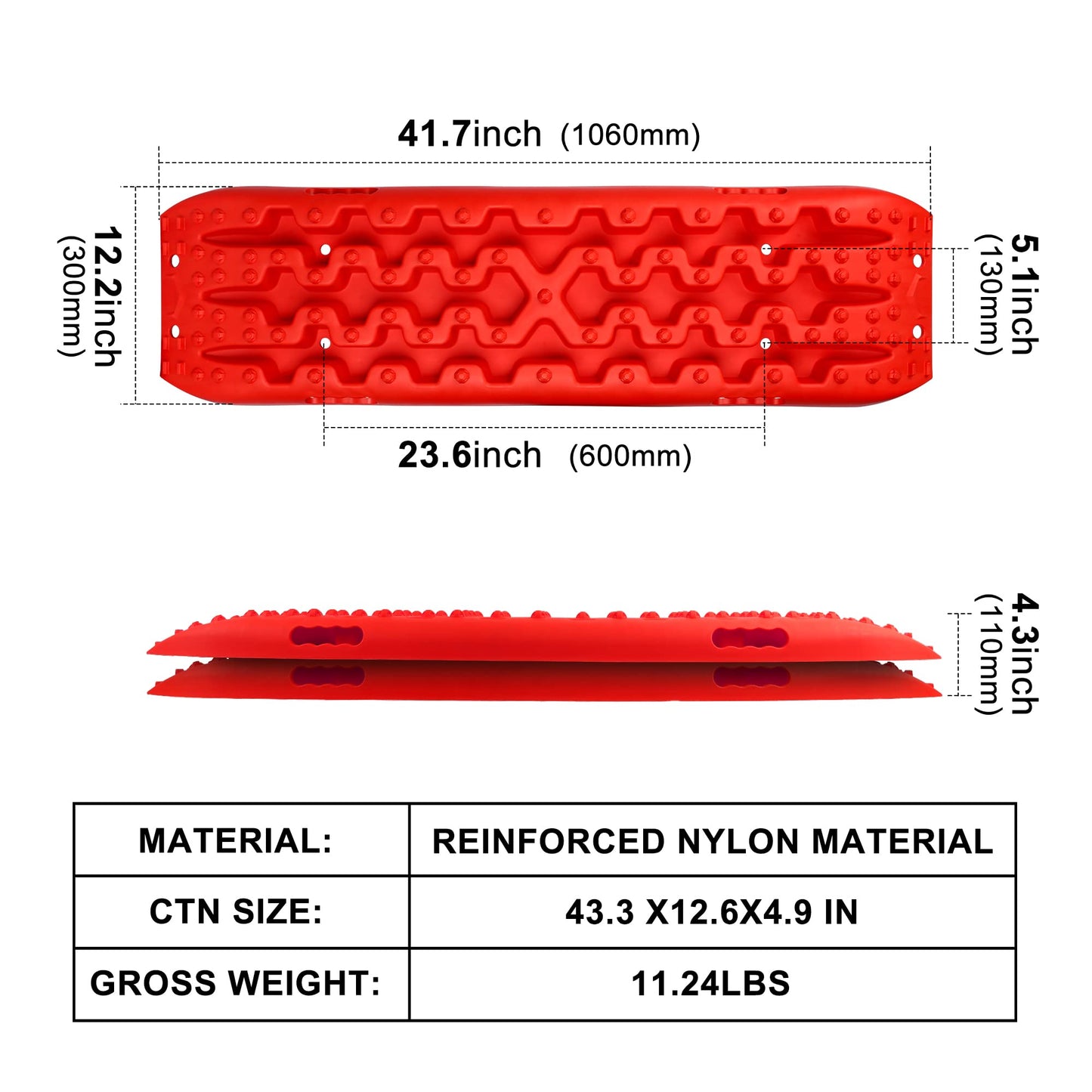 X-BULL New Recovery Traction Tracks Sand Mud Snow Track Tire Ladder 4WD (Red,3gen)
