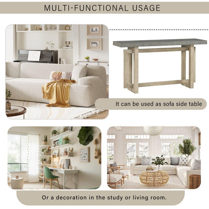 Merax Wood Entryway Console Table, Modern Line Frame with Industrial Concrete Top, for Living Room/Hallway/Foyer, Grey