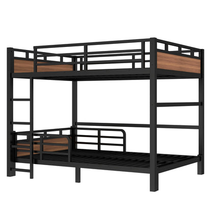 Bellemave Detachable Bunk Bed Full Over Full, Metal Bunk Bed with Guardrails, Full Size Loft beds for Kids, Teens & Adults（Walnut Color）